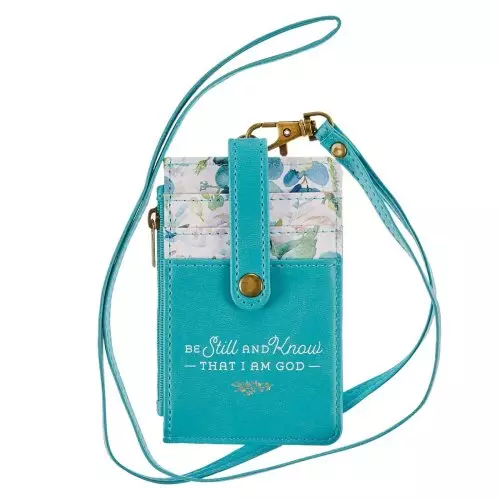 ID Card Holder Teal/White Floral Printed Be Still & Know