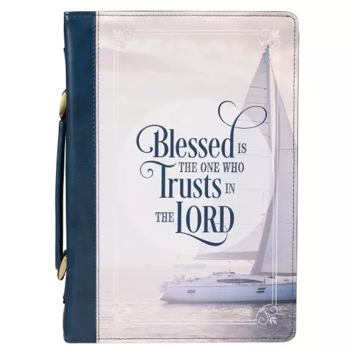 Large Blessed is The One Who Trusts Creamy Beige Classic Faux Leather Bible Cover  - Jeremiah 17:7