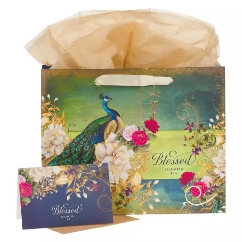 Blessed - Jeremiah 17:7 Teal, Large Landscape Gift Bag w/Card & Tissue Paper Set