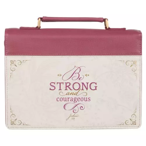 Large Be Strong & Courageous Plum Pink Vegan Leather Fashion Bible Cover   - Joshua 1:9
