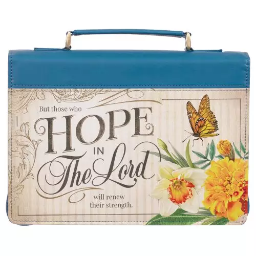 Medium Hope in the Lord Vintage Style Vibrant Blue Floral Fashion Bible Cover - Isaiah 40:31 Inspirational Scripture Verse,
