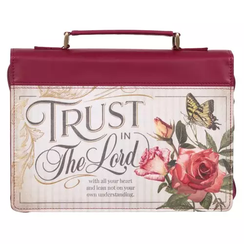 Medium Trust in the Lord Maroon Vintage Red Floral Vegan Leather Fashion Bible Cover - Proverbs 3:5