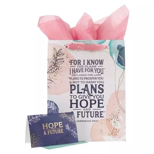 Hope & a Future - Jeremiah 29:11 Inspirational Bible Verse Pink Large Landscape Gift Bag w/Card & Tissue Paper Set