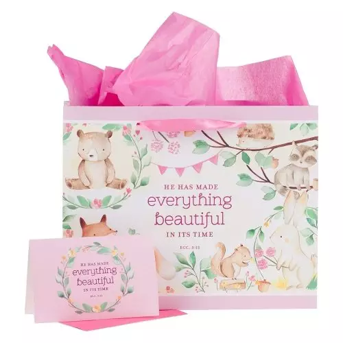 Everything Beautiful Ecclesiastes 3:11 Pink Large Landscape Gift Bag w/Card & Tissue Paper Set