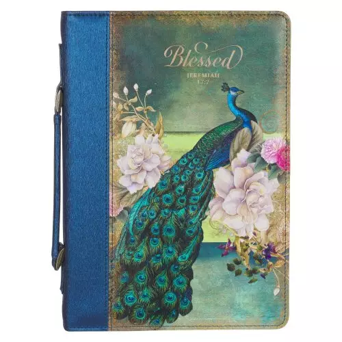 Bible Cover Fashion Blue/Peacock Printed Blessed Jer. 17:7