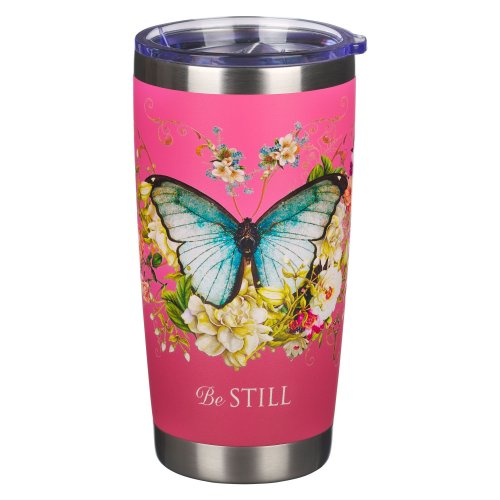 Mug SS Travel Pink Butterfly Be Still