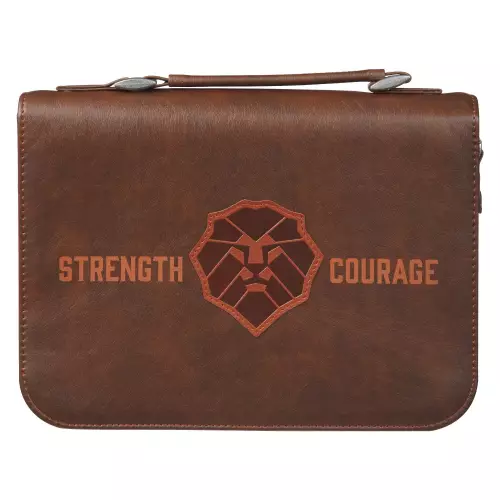 Bible Cover Classic Brown Lion Strength & Courage Josh. 1:9