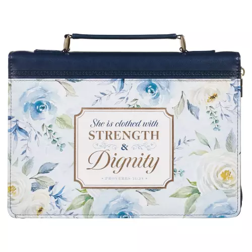 Large Bible Cover Fashion Navy Strength & Dignity Prov. 31:25