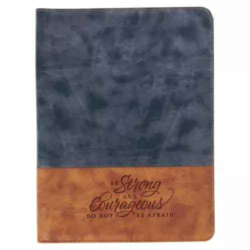 Padfolio Navy/Brown Be Strong & Courageous Josh. 1:9