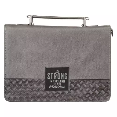 XL Bible Cover Classic Gray Be Strong Eph. 6:10