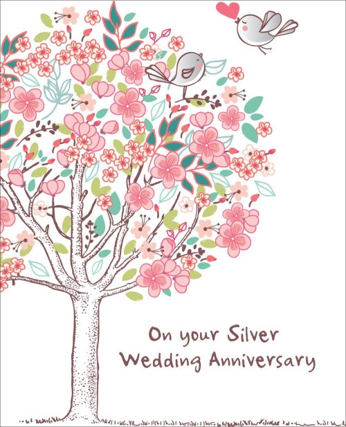 On Your Silver Wedding Anniversary - Two Birds In A Tree - Standard Card