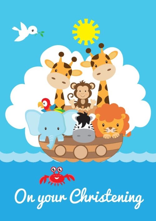 On Your Christening - Noahs Boat Std CardGloss (6 Pack)