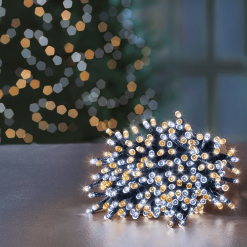 200 Multi-Action LED Supabrights with Timer in Mixed White & Warm White (Green Cable)