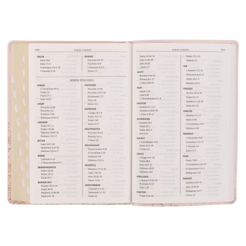 Whisper Pink Floral Faux Leather Large Print Thinline King James with Thumb Index