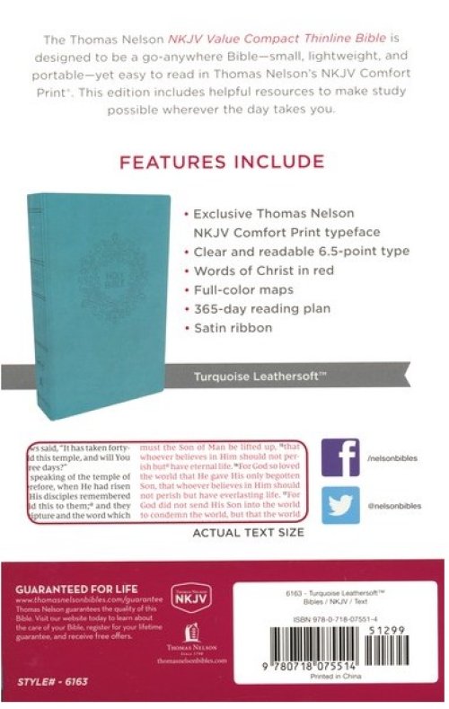 NKJV Value Thinline Bible, Compact, Imitation Leather, Blue, Red Letter Edition