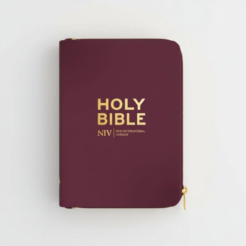 NIV Pocket Mulberry Bible with Gold Zip
