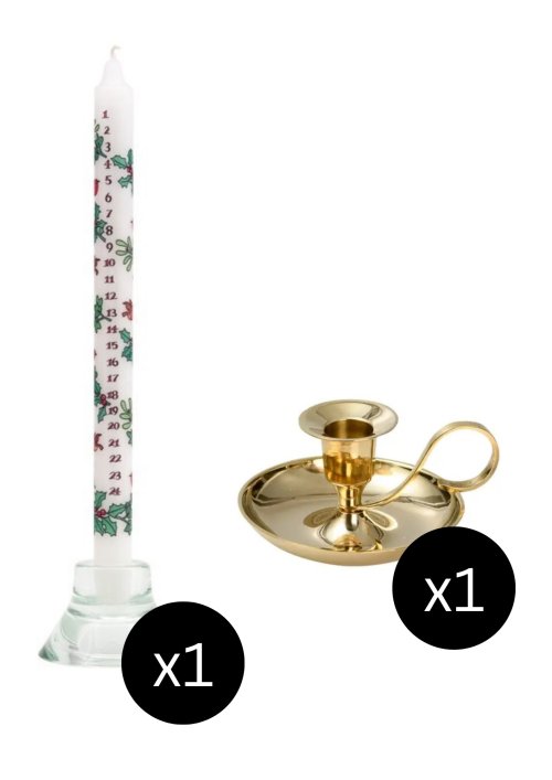 29.5cm Advent Candle: Holly & Ivy & Classic Candle Holder H 5 cm