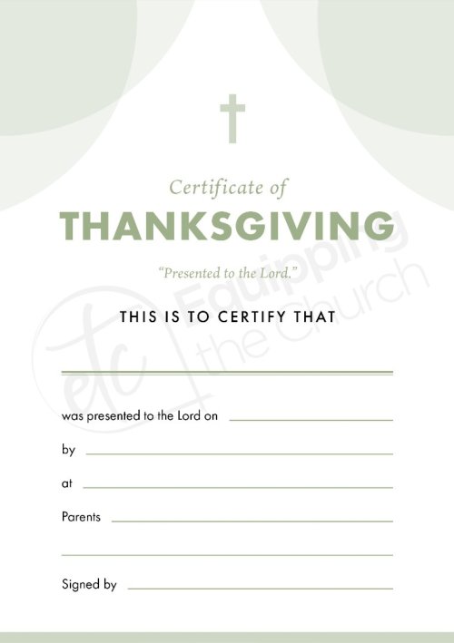 ETC Thanksgiving Certificate A5 Portrait (pack of 10)