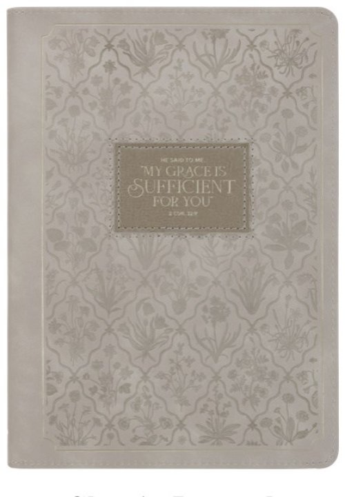Journal-My Grace Is Sufficient For You (2 Cor. 12:9)-Taupe Faux Leather Classic w/Zipper