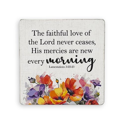 Set of 6 Wooden Coasters – "The Faithful Love of the Lord Never Ceases" (Lamentations 3:22–23)