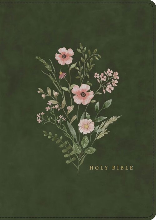 CSB Large Print Compact Reference Bible, Olive Floral