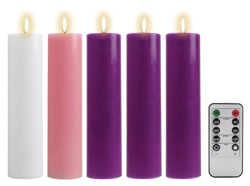 LED - Advent Candle Set - 8 inch x 2 inch Purple, Pink & White