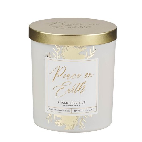 Glass Candle with Metal Lid Peace on Earth