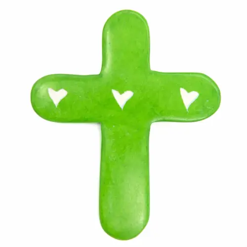Small Soapstone Cross with Hearts - Green