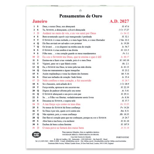 Portuguese Golden Thoughts Calendar 2027