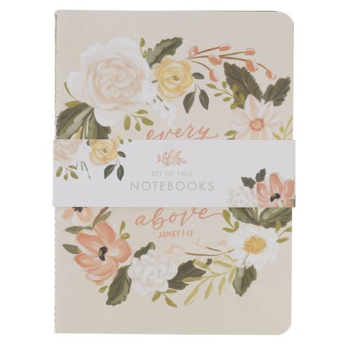 Notebook Set Medium 2pc Cream Green Floral