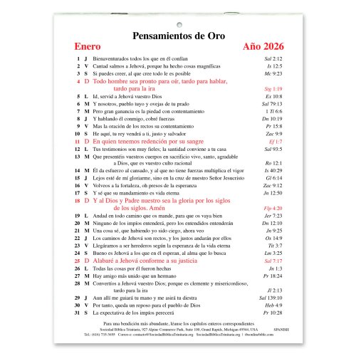 Spanish Golden Thoughts Calendar 2026