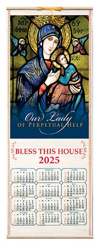 Perpetual Help Wood Scroll Calendar