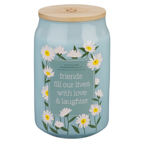 Glass Candle w/ Bamboo Lid Friends Fill Our Lives With Love & Laughter