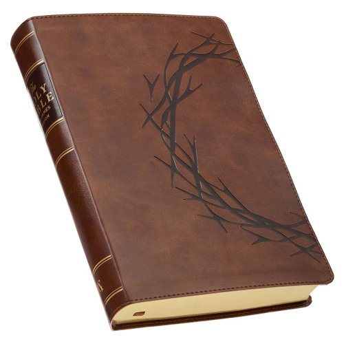 KJV Bible Giant Print Full-size Faux Leather, Crown of Thorns, Brown