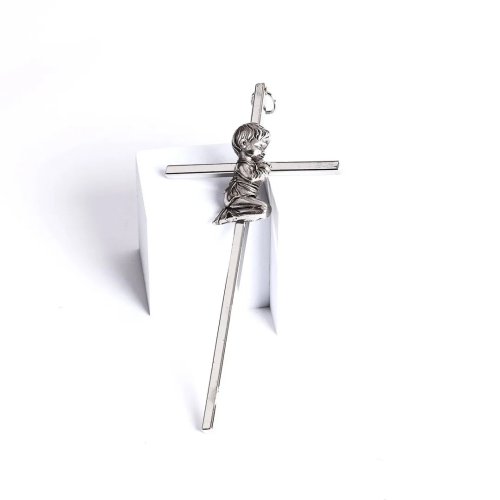 6" Silver Baptism Boy Wall Cross