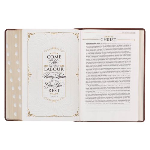 Art Nouveau Framed Toffee Brown Faux Leather Large Print King James Study Bible with Thumb Index