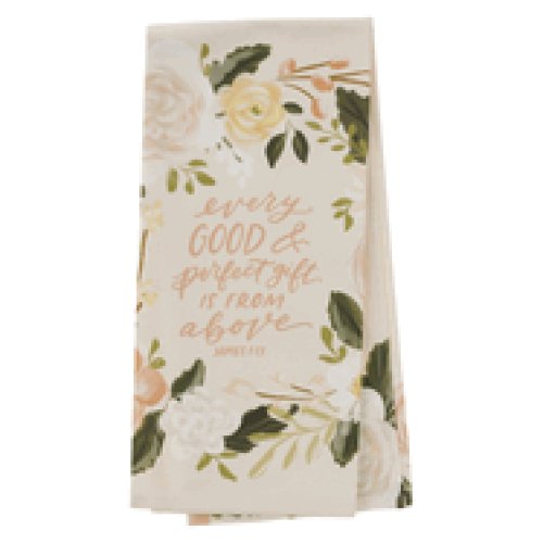 Tea Towel Pink Floral Every Good & Perfect Gift James 1:17