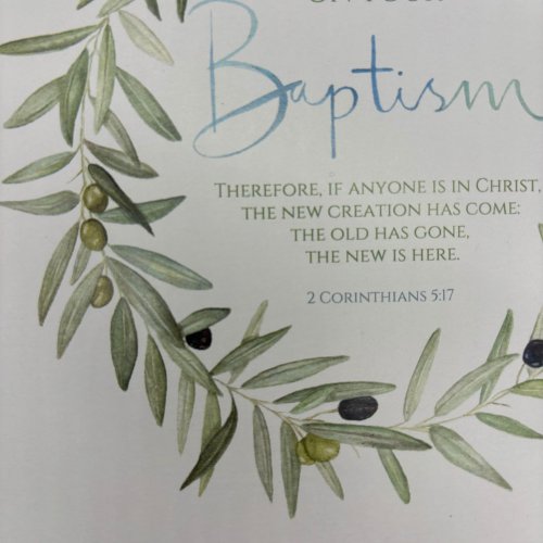 Baptism Olive Wreath Single Card