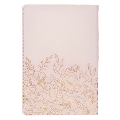 Whisper Pink Floral Faux Leather Large Print Thinline King James with Thumb Index