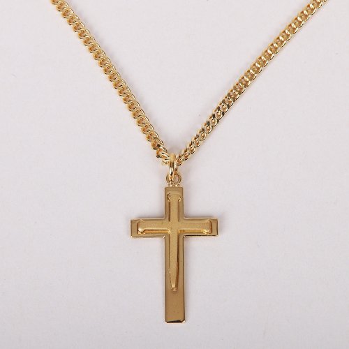 24" Gold Over Sterling Cross Necklace with Nail Design