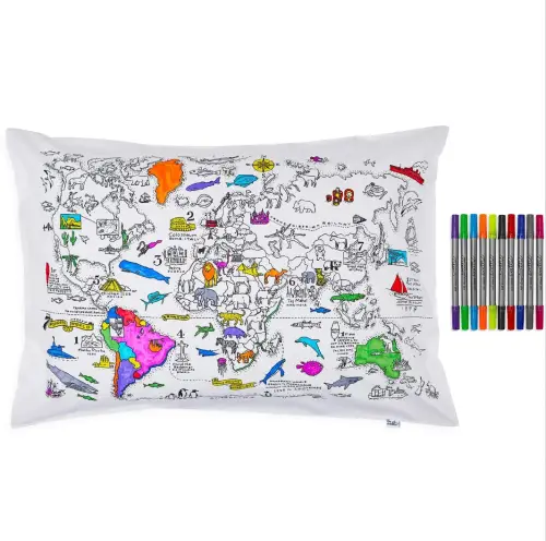Colour Your Own World Map Pillowcase