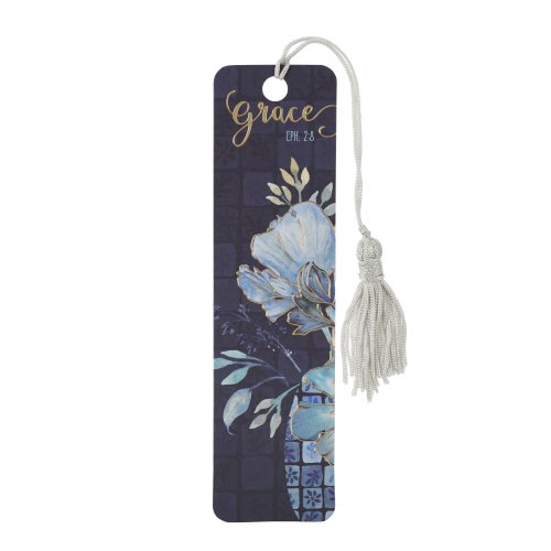 Bookmark-Grace Eph. 2:8 w/ Tassel-Blue Floral