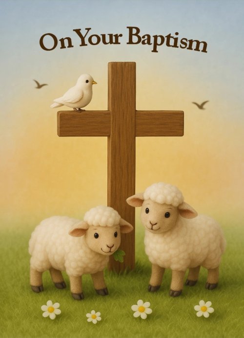 On Your Baptism Lambs with Cross Card (pack of 6)