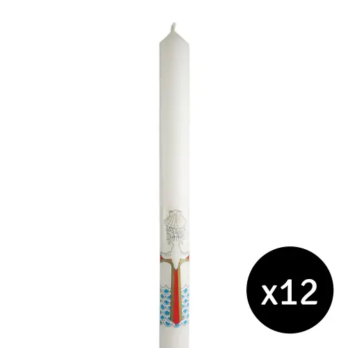 12 x 7/8" Baptismal Candle- White Cathedral - Pack of 12