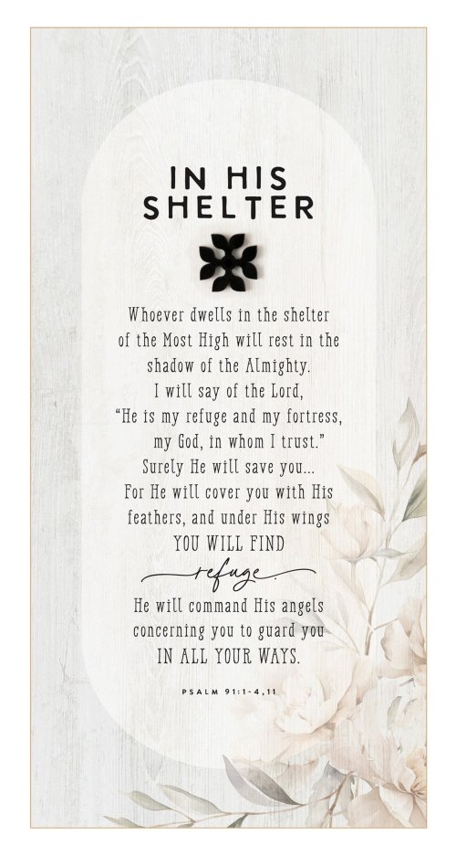 Plaque-Black Wood Emblem-In His Shelter (6.75 x 13.625)