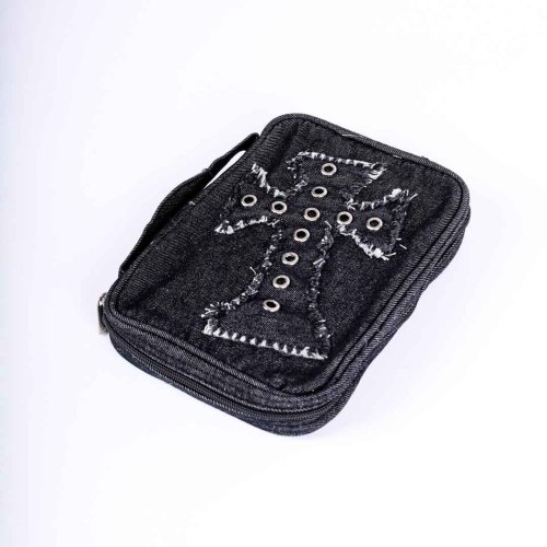 Black Cross With Grommets Bible Cover - Large