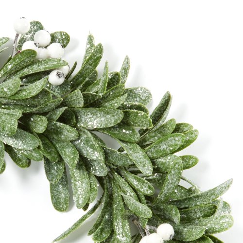 35cm Frosted Mistletoe Wreath with White Berries