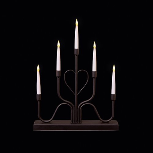 32cm Lit Black Metal Modern Heart Design Candle Bridge with 5 LED and Timer - Battery Operated