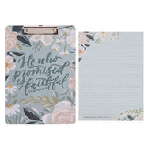 Clipboard w/Pad Blue Floral He Who Promised is Faithful Heb. 10:23