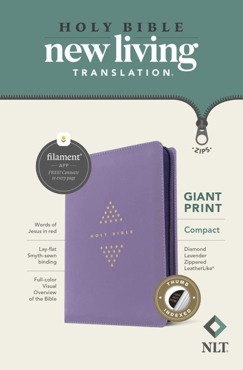 NLT Compact Giant Print Zipper Bible, Filament Enabled (LeatherLike, Diamond Lavender, Indexed, Red Letter)